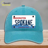 Spokane Washington Novelty License Plate Hat Unconstructed Cotton / Lake Blue