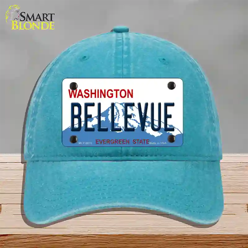 Bellevue Washington Novelty License Plate Hat Unconstructed Cotton / Lake Blue