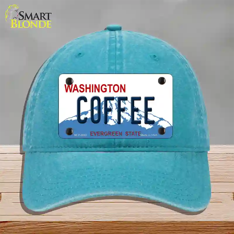 Coffee Washington Novelty License Plate Hat Unconstructed Cotton / Lake Blue