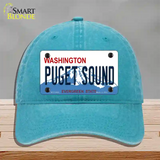 Puget Sound Washington Novelty License Plate Hat Unconstructed Cotton / Lake Blue