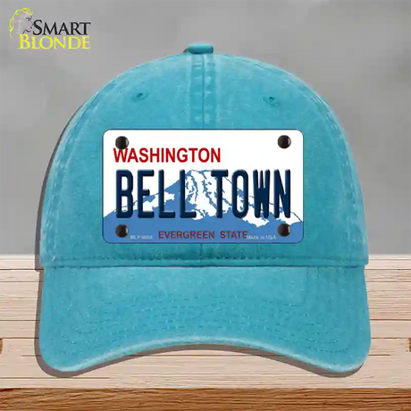 Bell Town Washington Novelty License Plate Hat Unconstructed Cotton / Lake Blue