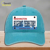 Bigfoot Territory Washington Novelty License Plate Hat Unconstructed Cotton / Lake Blue