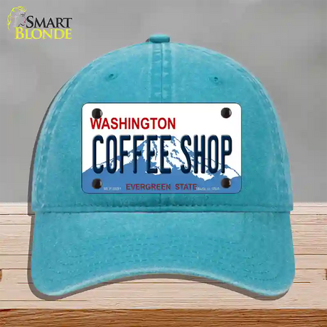 Coffee Shop Washington Novelty License Plate Hat Unconstructed Cotton / Lake Blue