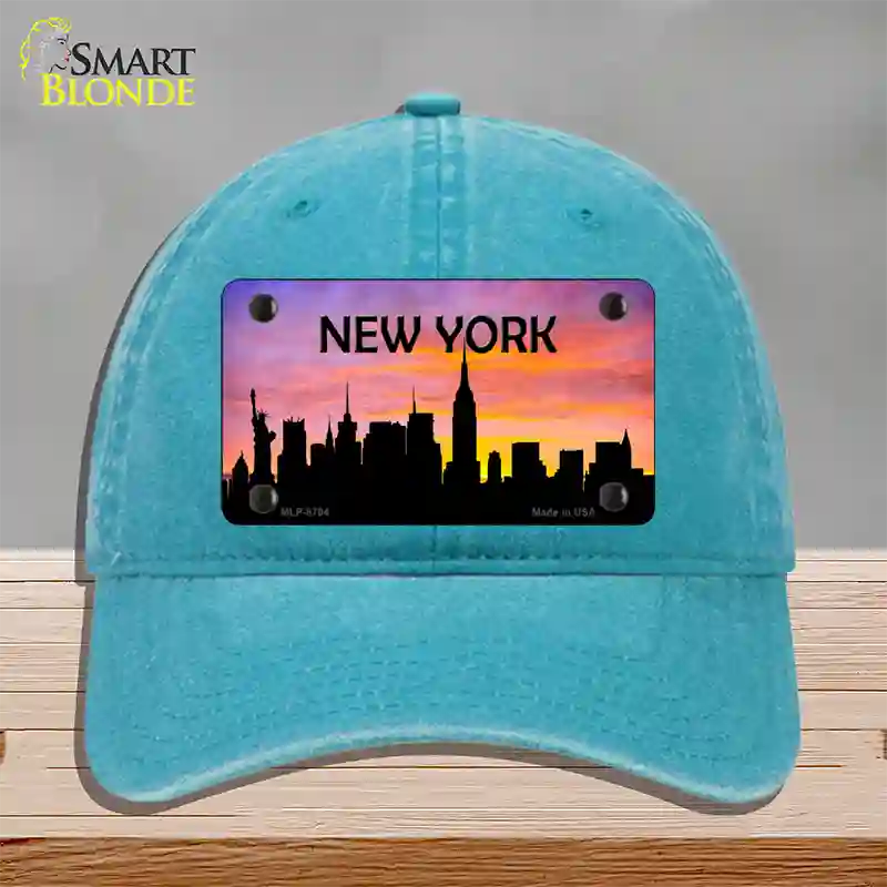 New York Silhouette Novelty License Plate Hat Unconstructed Cotton / Lake Blue