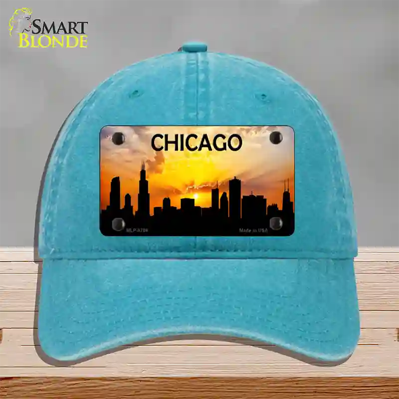 Chicago Silhouette Novelty License Plate Hat Unconstructed Cotton / Lake Blue