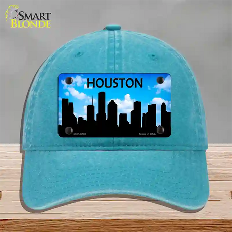 Houston Silhouette Novelty License Plate Hat Unconstructed Cotton / Lake Blue