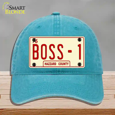 Boss 1 Novelty License Plate Hat Unconstructed Cotton / Lake Blue