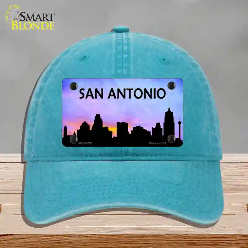 San Antonio Silhouette Novelty License Plate Hat Unconstructed Cotton / Lake Blue