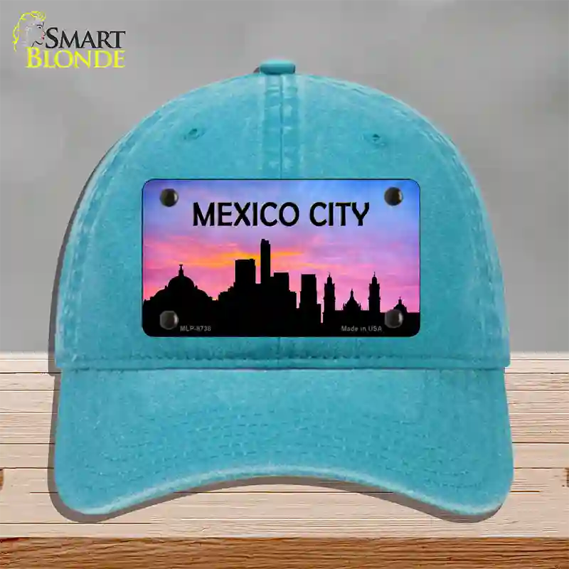 Mexico City Silhouette Novelty License Plate Hat Unconstructed Cotton / Lake Blue