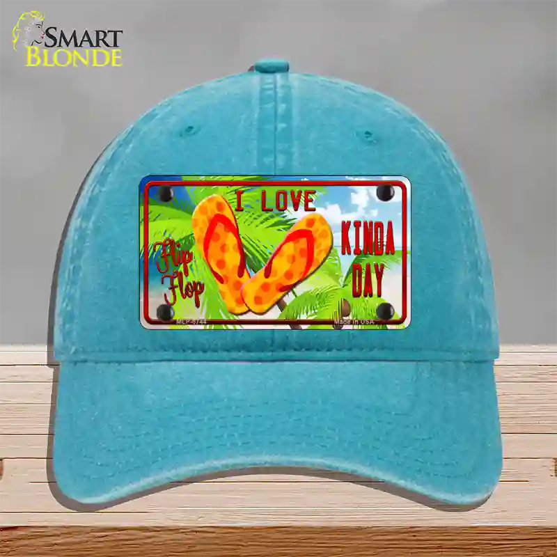 I Love Flip Flop Novelty License Plate Hat Unconstructed Cotton / Lake Blue