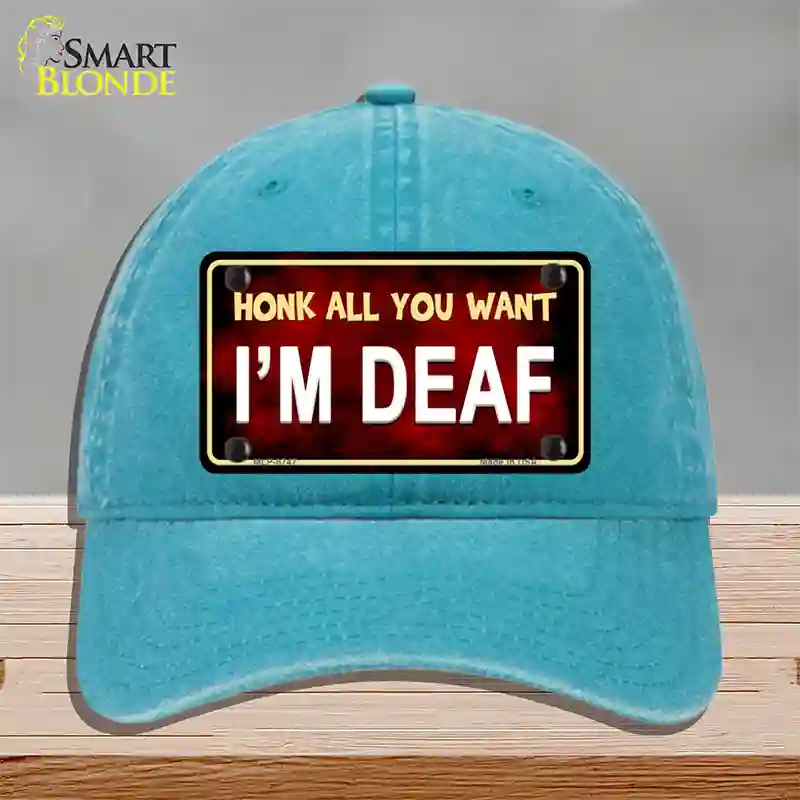 Honk All You Want Novelty License Plate Hat Unconstructed Cotton / Lake Blue