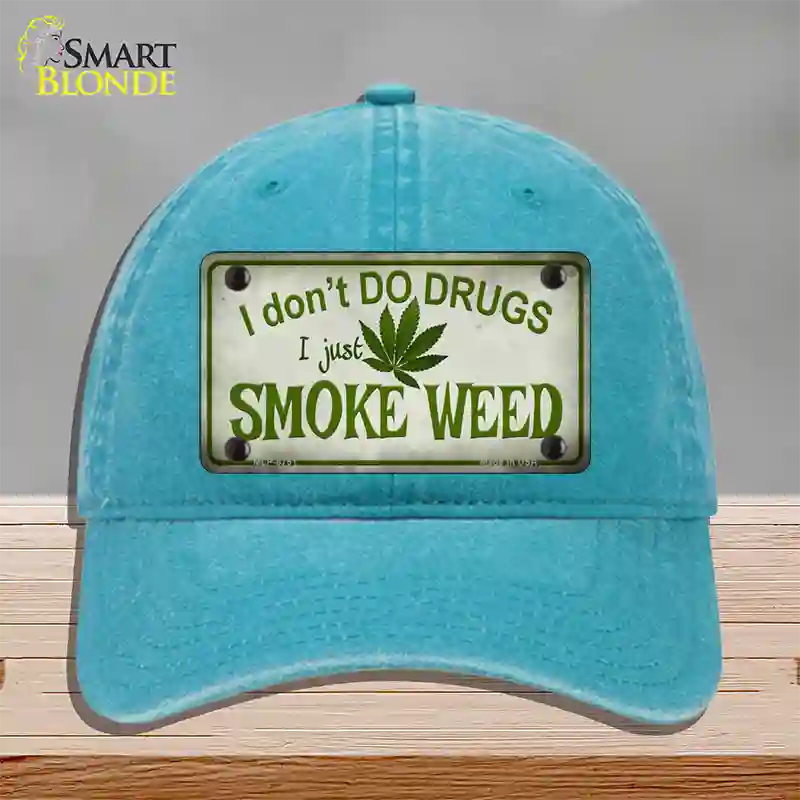 I Dont Do Drugs Novelty License Plate Hat Unconstructed Cotton / Lake Blue