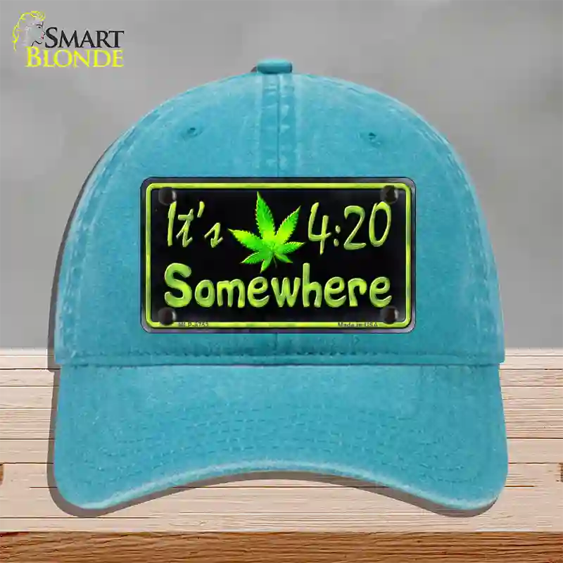 Its 4:20 Novelty License Plate Hat Unconstructed Cotton / Lake Blue