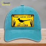 Roadrunner Yellow Arizona Grand Canyon State Novelty License Plate Hat Unconstructed Cotton / Lake Blue