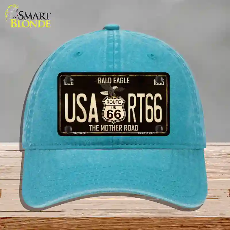 Bald Eagle Route 66 Novelty License Plate Hat Unconstructed Cotton / Lake Blue