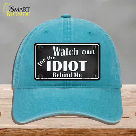 Watch Out Behind Me Novelty License Plate Hat Unconstructed Cotton / Lake Blue