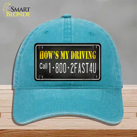 Hows My Driving Novelty License Plate Hat Unconstructed Cotton / Lake Blue