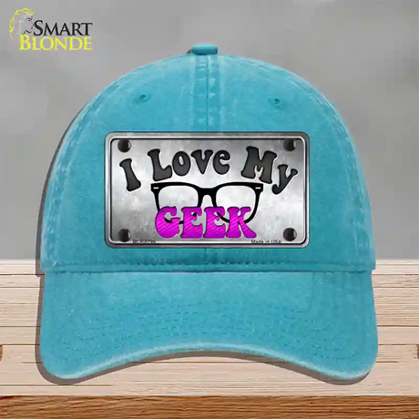 I Love My Geek Novelty License Plate Hat Unconstructed Cotton / Lake Blue