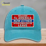 Speak English Or Leave Novelty License Plate Hat Unconstructed Cotton / Lake Blue