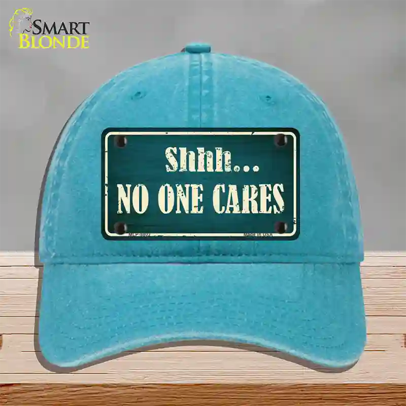 No One Cares Novelty License Plate Hat Unconstructed Cotton / Lake Blue