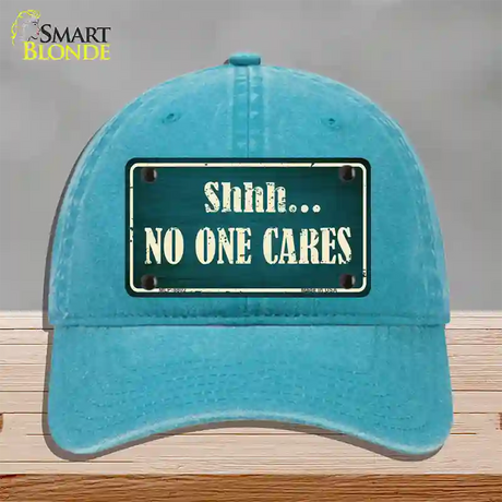 No One Cares Novelty License Plate Hat Unconstructed Cotton / Lake Blue