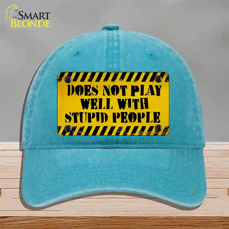 Does Not Play Well Novelty License Plate Hat Unconstructed Cotton / Lake Blue