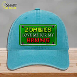 Zombies Love Me Novelty License Plate Hat Unconstructed Cotton / Lake Blue