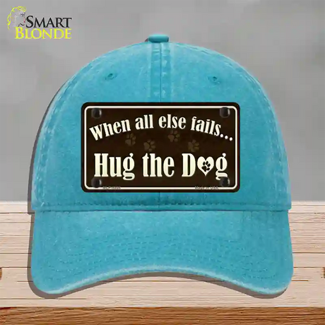 Hug The Dog Novelty License Plate Hat Unconstructed Cotton / Lake Blue