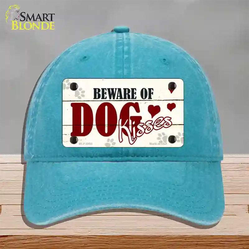 Beware of Dogs Novelty License Plate Hat Unconstructed Cotton / Lake Blue