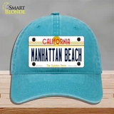 Manhattan Beach CA Novelty License Plate Hat Unconstructed Cotton / Lake Blue