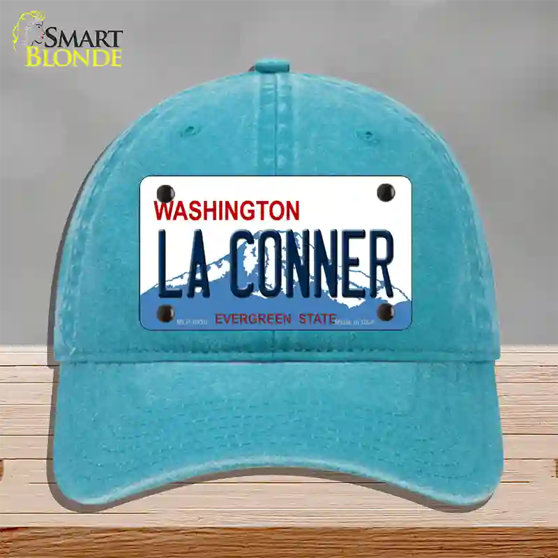 La Conner Washington Novelty License Plate Hat Unconstructed Cotton / Lake Blue