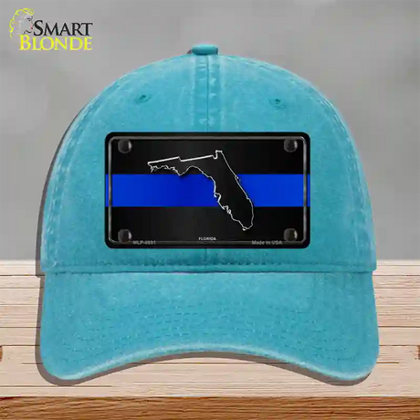 Florida Thin Blue Line Novelty License Plate Hat Unconstructed Cotton / Lake Blue