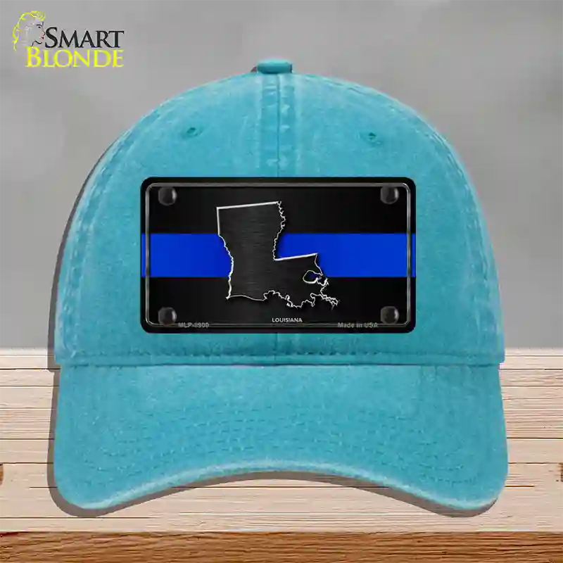 Louisiana Thin Blue Line Novelty License Plate Hat Unconstructed Cotton / Lake Blue