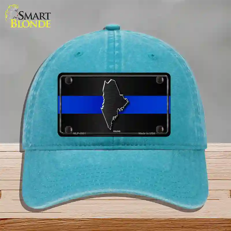 Maine Thin Blue Line Novelty License Plate Hat Unconstructed Cotton / Lake Blue