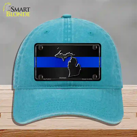 Michigan Thin Blue Line Novelty License Plate Hat Unconstructed Cotton / Lake Blue