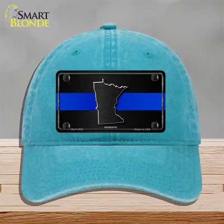 Minnesota Thin Blue Line Novelty License Plate Hat Unconstructed Cotton / Lake Blue