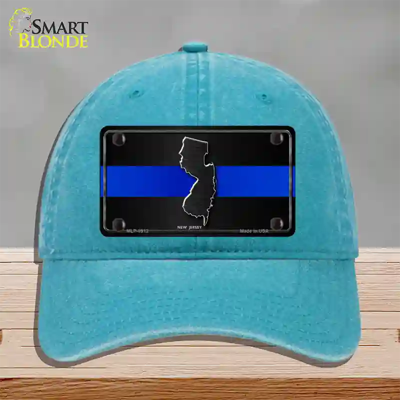 New Jersey Thin Blue Line Novelty License Plate Hat Unconstructed Cotton / Lake Blue