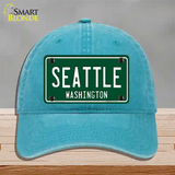 Seattle Washington Green Novelty License Plate Hat Unconstructed Cotton / Lake Blue