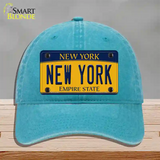 New York Yellow Novelty License Plate Hat Unconstructed Cotton / Lake Blue