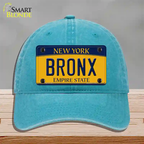 Bronx New York Novelty License Plate Hat Unconstructed Cotton / Lake Blue