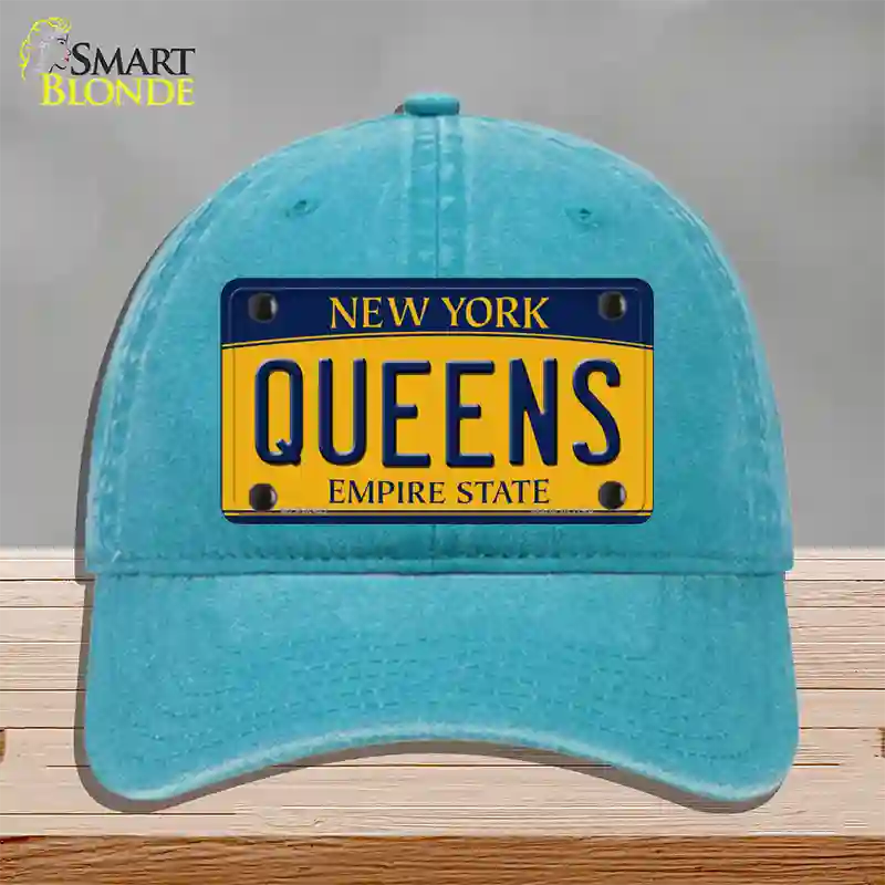 Queens New York Novelty License Plate Hat Unconstructed Cotton / Lake Blue