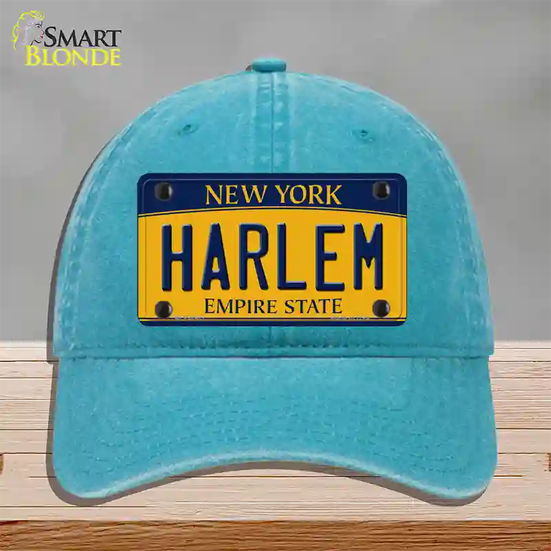 Harlem New York Novelty License Plate Hat Unconstructed Cotton / Lake Blue