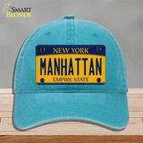 Manhattan New York Novelty License Plate Hat Unconstructed Cotton / Lake Blue