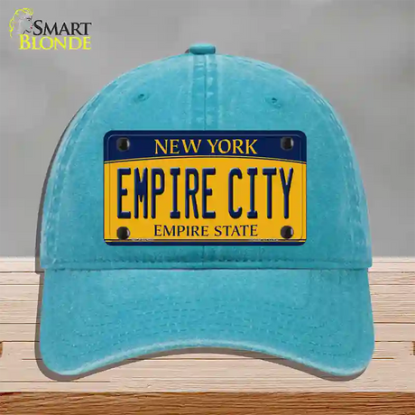 Empire City New York Novelty License Plate Hat Unconstructed Cotton / Lake Blue