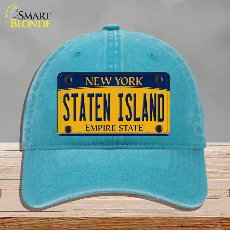 Staten Island New York Novelty License Plate Hat Unconstructed Cotton / Lake Blue