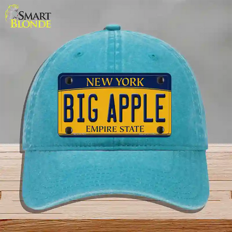 Big Apple Yellow New York Novelty License Plate Hat Unconstructed Cotton / Lake Blue