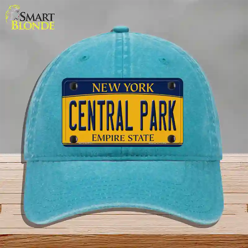 Central Park Yellow New York Novelty License Plate Hat Unconstructed Cotton / Lake Blue