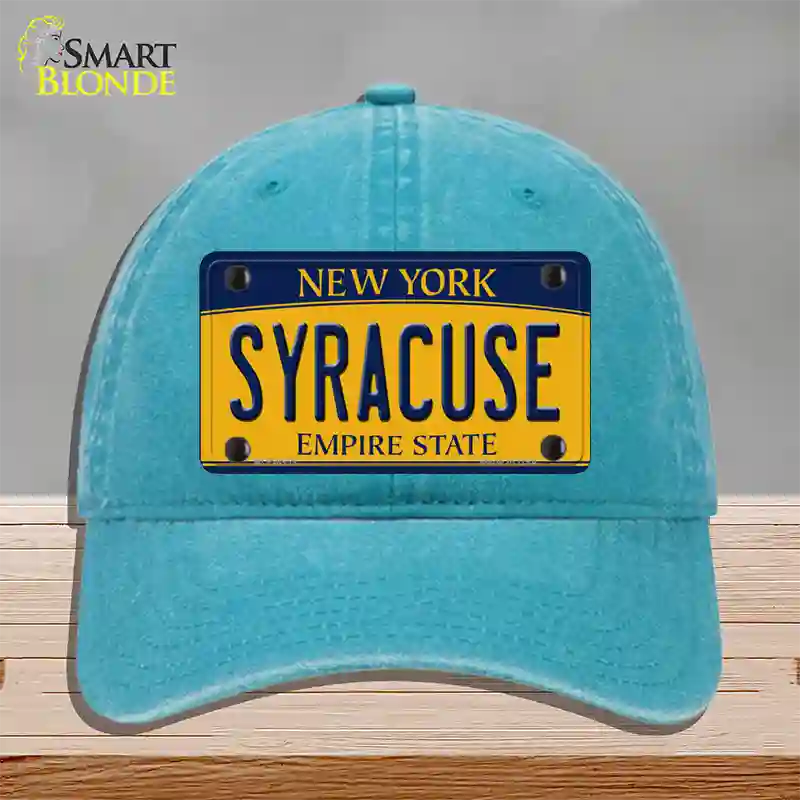 Syracuse New York Novelty License Plate Hat Unconstructed Cotton / Lake Blue