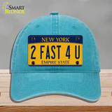 2 Fast 4 You New York Novelty License Plate Hat Unconstructed Cotton / Lake Blue