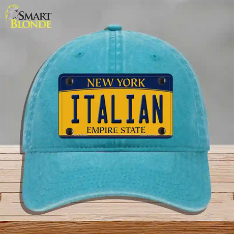 Italian Yellow New York Novelty License Plate Hat Unconstructed Cotton / Lake Blue